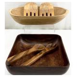 Vintage Wood Bowls & Salad Serving Utensils