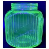 Vintage Green Uranium Glass Square Canister Jar