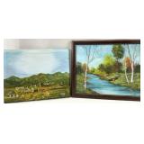 2 Vintage Original Landscape Paintings on Canvas,