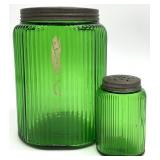 Owens-Illinois Green Glass Canister & Shaker