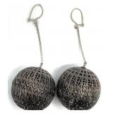 Pierced Silver Metal Hanging Orb Earrings