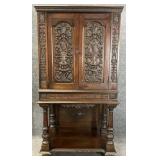 Antique Carved Mahogany Blind Door Cabinet
