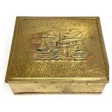 Nautical Scene Hammered Brass Covered Wood Box