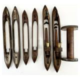 7pc Antique Loom Shuttles & Thread Spool