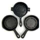 3 Vintage Cast Iron Skillet Advertising Ashtrays
