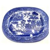 Antique English Blue Willow Ironstone Deep Platter