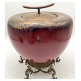 Chinese Pottery Jar, Metal Lid, Brass Stand