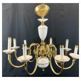 Hollywood Regency Ceramic & Brass Chandelier