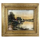 Vintage Framed River Scene Art Print