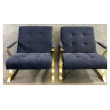 Pair New Modern Tufted Flat Bar Arm Chairs
