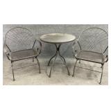 Pair Wrought Iron Arm Chairs & Table