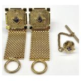 Vtg Free Masonry Masonic Cufflinks & Tie Pin