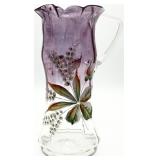 Antique Blown Glass Enamel Painted Pitcher