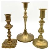 3 Vintage Brass Candlesticks