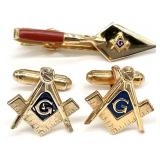 Vtg Free Masonry Masonic Cufflinks & Tie Bar