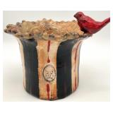 Majolica Freeform Pottery Bird Vase