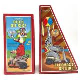 2 Schylling Wind-Up Toys, Duck & Elephant on Bikes