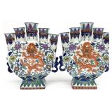Pair Chinese Porcelain 5 Finger Dragon Vases