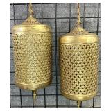 Pair Pierced Brass Moroccan Swag Pendant Lights
