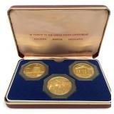 1972 3pc 24K on Sterling Silver Medals Set