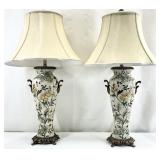 Pair Oriental Accents Floral Porcelain Lamps