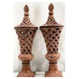 Pair of Lattice Pottery Urn Vases