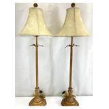 Pair Gold Tone Palm Tree Candlestick Lamps