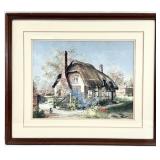 Signed Marty Bell Little Tulip Thatch Cottage Art