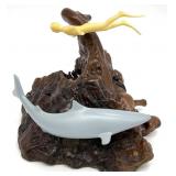 Vintage John Perry Sculpture Diver & Shark on