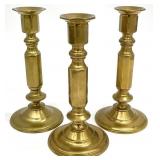 3 Vintage Brass Candlesticks, 7 '