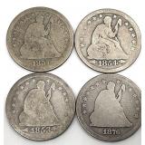 4 US Seated Liberty Quarters