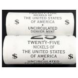 Pair 25 Coin Rolls 2005 Buffalo Nickels
