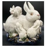 Large Majolica Crackle Ceramic Rabbit Family