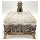 Dog Adorned Bronze Mounted Ceramic Trinket Box