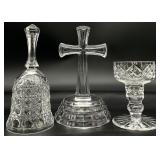 Crystal Cross, Bell & Signed Candle Holder