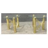 Pair Vintage Glass Top End Tables