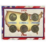 6pc Susan B Anthony 1979-1980 Dollars Set