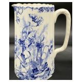 Antique Blue & White Ribbed Ironstone Pitcher