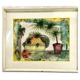 Vintage Tropical Fruit Barrel Painting, Signed
