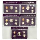 5 US Proof Coin Sets 1985-1989