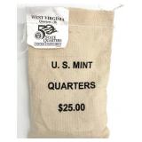 US Mint Sewn Bag 100 WV Denver Mint Quarters