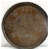 Large Antique Hand Chased Tinned Copper Charger