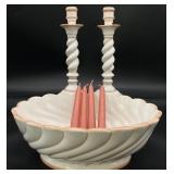 3pc Signed Italian Ceramic Candlesticks & Center