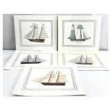 5 Vintage US Naval Ships Lithograph Art Prints