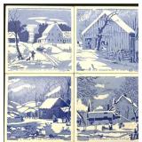 4 Currier & Ives Blue & White Ceramic Trivets