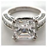 Sterling Silver Square Cut Chanel Ring, Sz 5