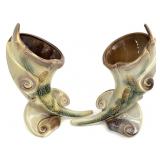 2 Hull Pottery Parchment & Pine 12 " Cornucopia