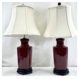 Pair Chinoiserie Red Porcelain Urn Lamps
