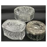 3 Crystal / Glass Vanity Jars / Trinket Boxes