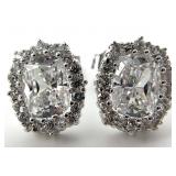 Sterling Silver Clear Oval Stone Halo Earrings